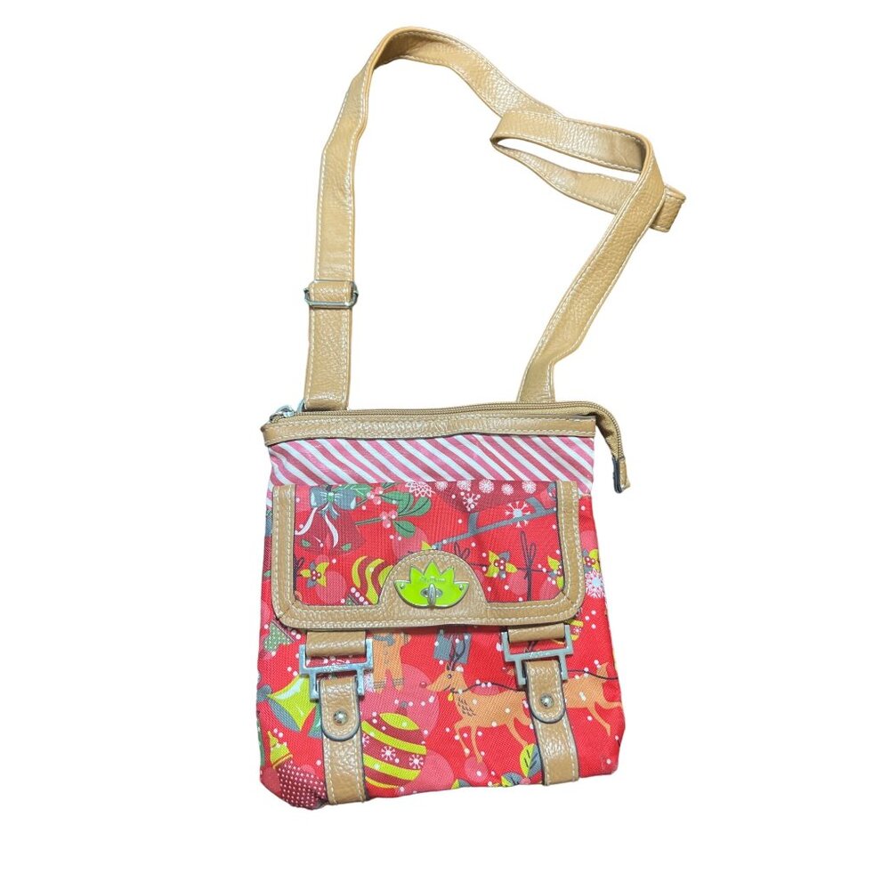 Lily Bloom Red Christmas Crossbody Bag Adjustable Strap Reindeer READ